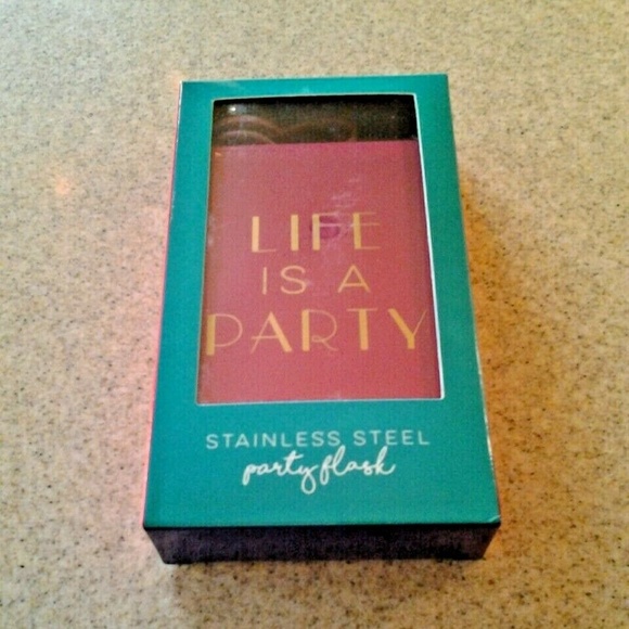LIFE IS A PARTY Flask Stainless Steel Magenta - Picture 2 of 3